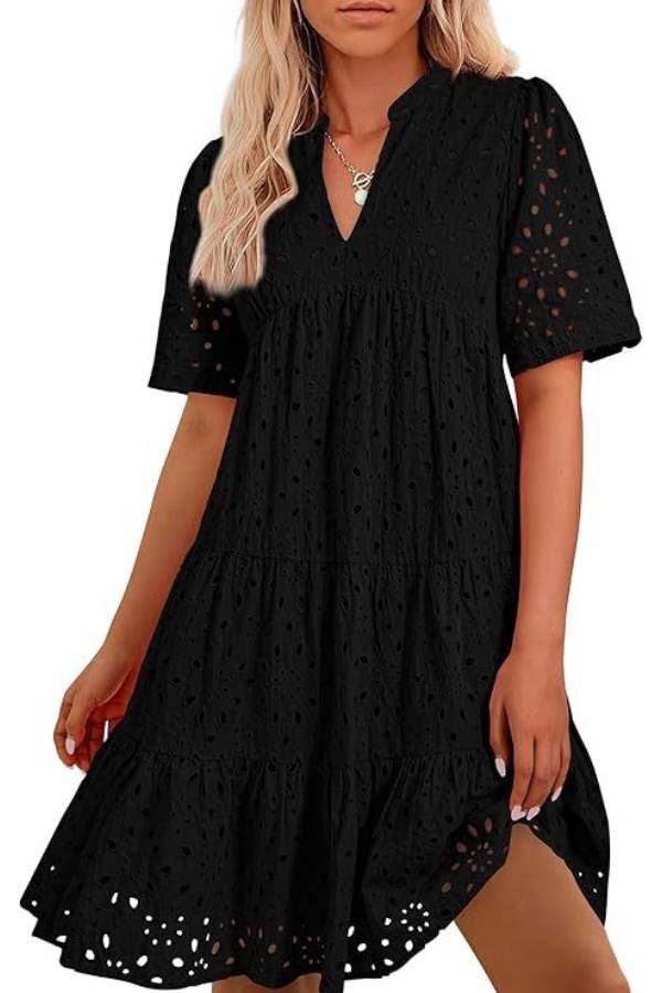 EP | Femmes col V manches courtes Hollow Out Mini robe de vacances