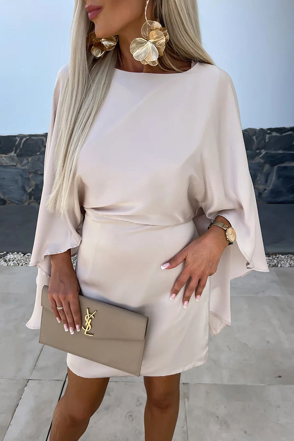 EP | Belle Ailes Satin Papillon Manches Taille Élastique Mini-robe Formelle