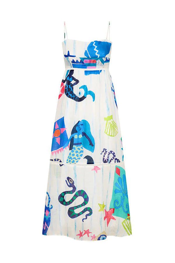 EP | She's The Fun Mélange de lin Imprimé ludique Trimée Robe Midi