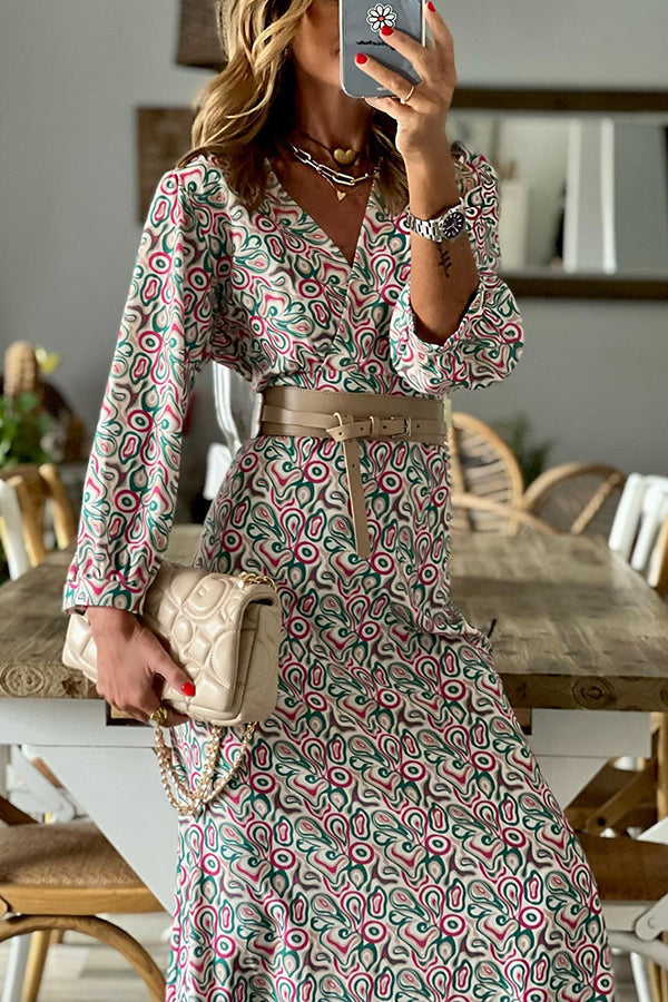 EP | Robe midi multi-imprimée col V