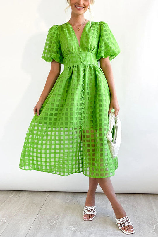 EP | Remarkable Beauty Carré Tissu à motifs Manches bouffantes Robe Midi de fête