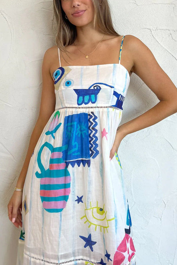 EP | She's The Fun Mélange de lin Imprimé ludique Trimée Robe Midi