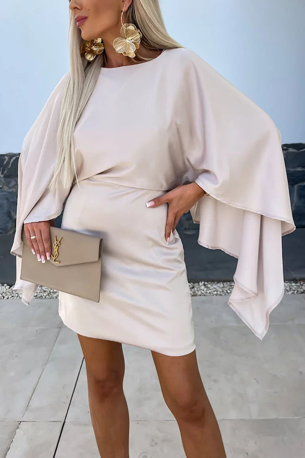EP | Belle Ailes Satin Papillon Manches Taille Élastique Mini-robe Formelle