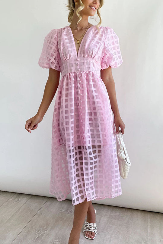 EP | Remarkable Beauty Carré Tissu à motifs Manches bouffantes Robe Midi de fête
