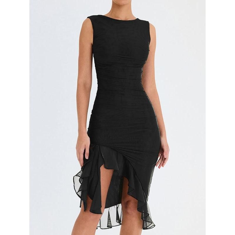 EP | Robe midi élégante à dos nu et à volants
