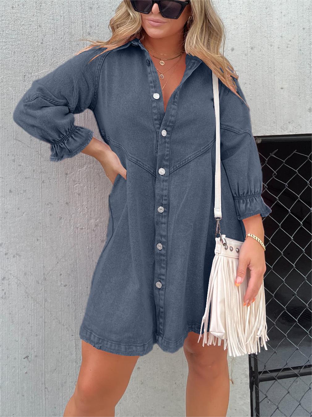 EP | Chic Robe midi en denim à col rabattu