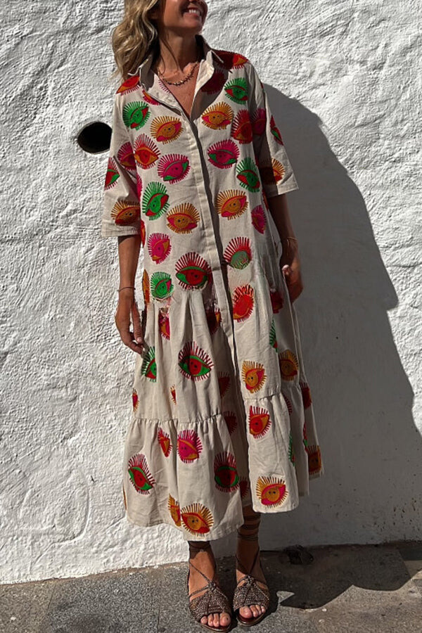 EP | Take Me To Cabo Ethnique Unique Bouton Imprimé Chemise Libre Robe Midi