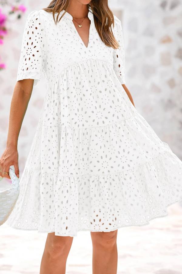 EP | Femmes col V manches courtes Hollow Out Mini robe de vacances