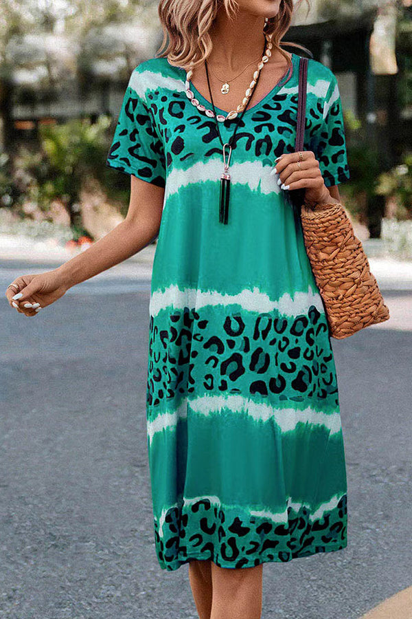 EP | Gradient Leopard Print Robe midi décontractée