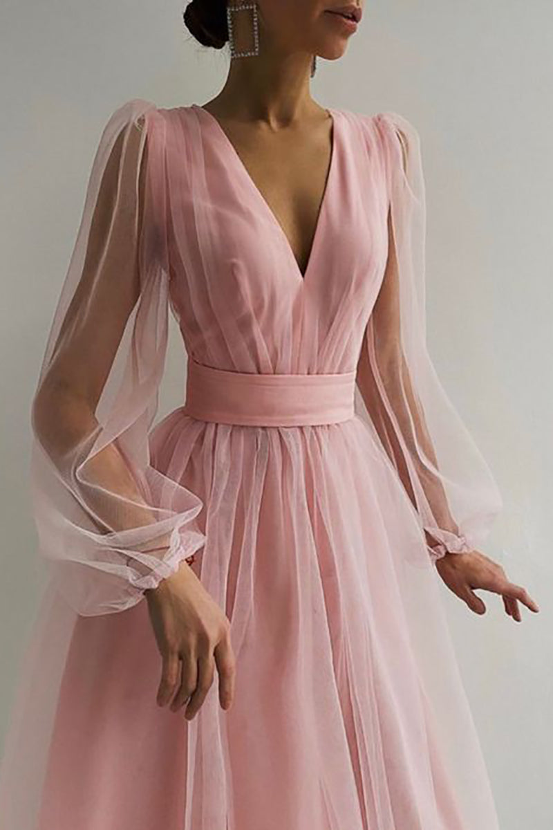 EP | col V tulle robe midi manches longues