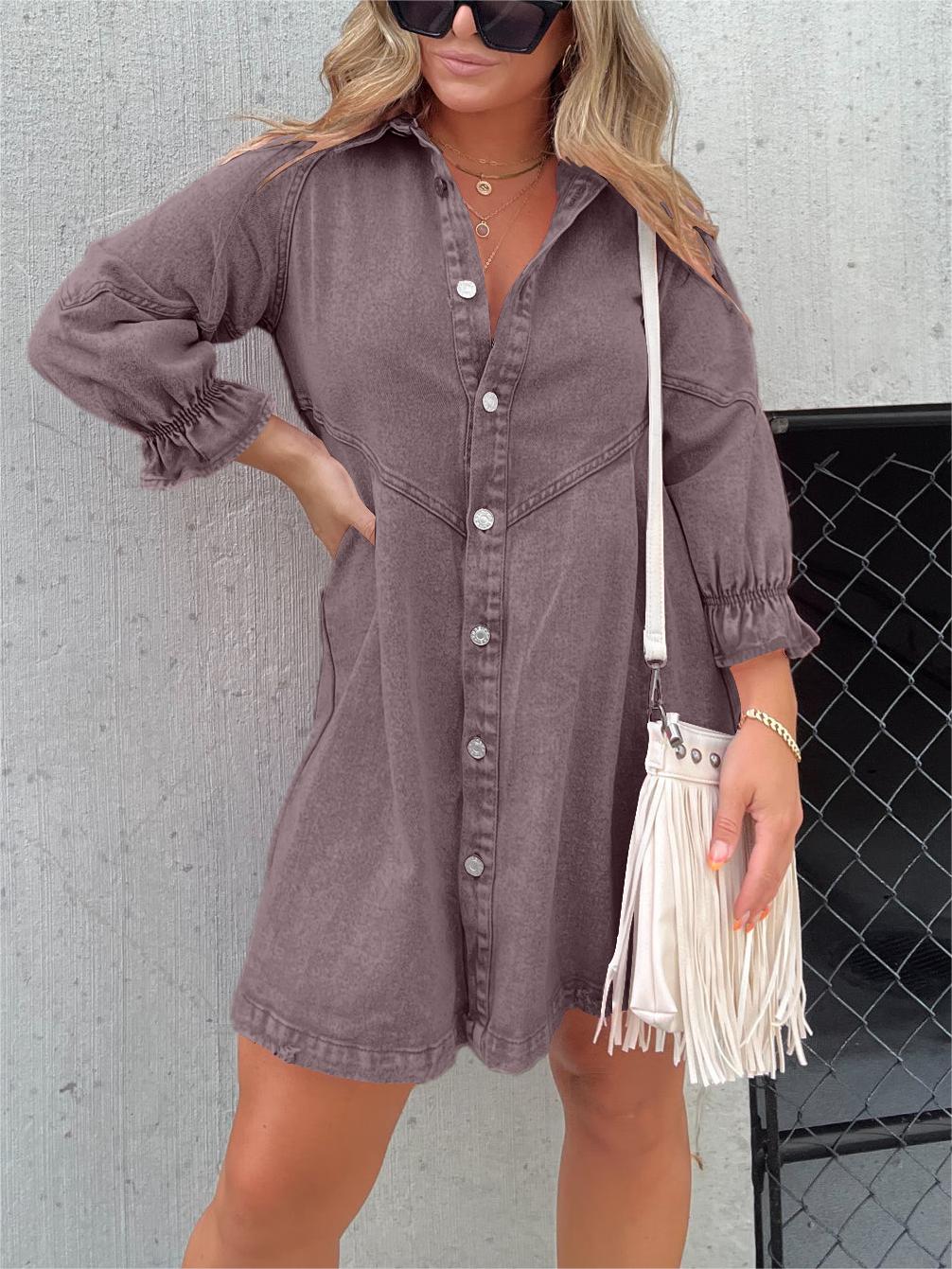EP | Chic Robe midi en denim à col rabattu