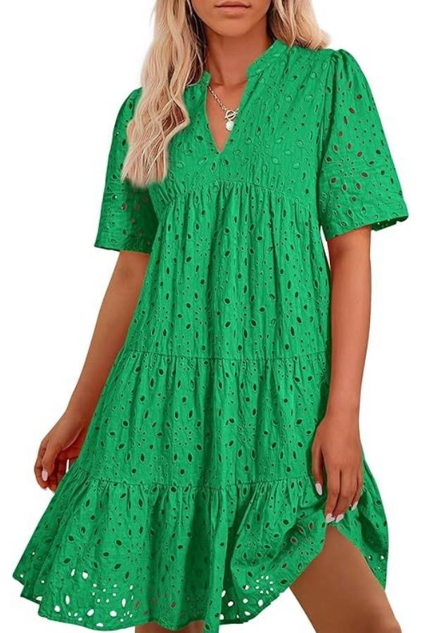 EP | Femmes col V manches courtes Hollow Out Mini robe de vacances