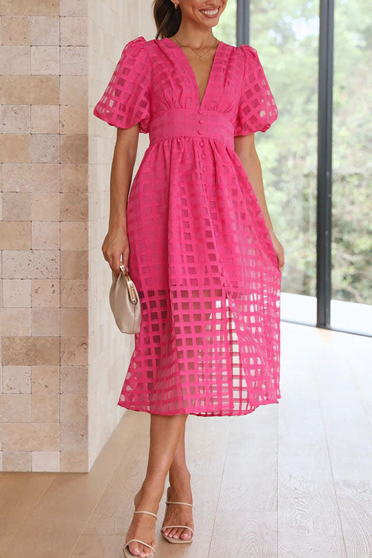 EP | Remarkable Beauty Carré Tissu à motifs Manches bouffantes Robe Midi de fête