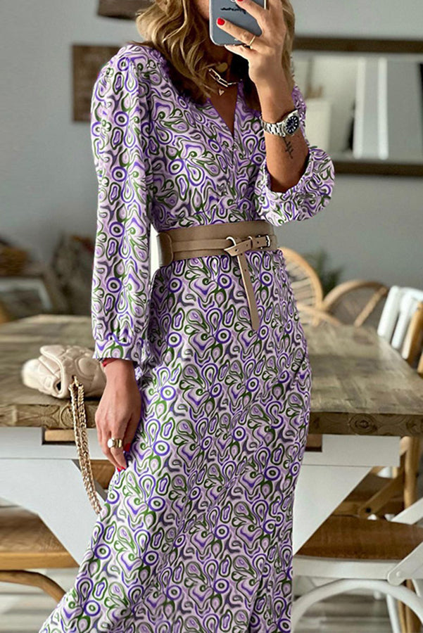 EP | Robe midi multi-imprimée col V