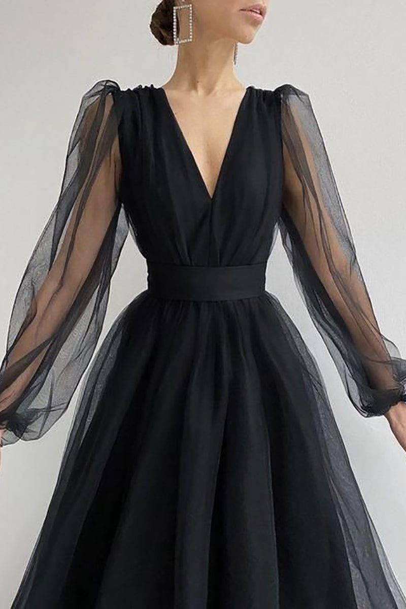 EP | col V tulle robe midi manches longues