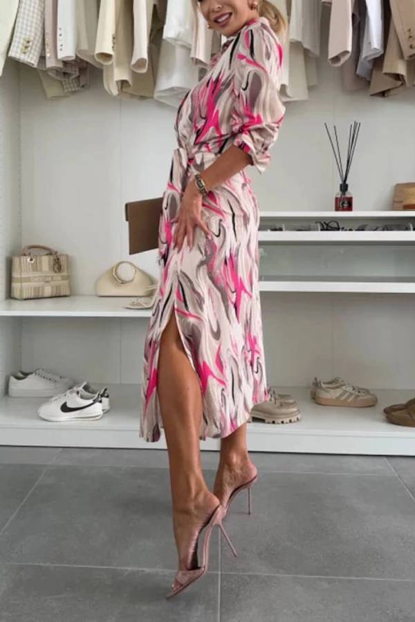 EP | Elegant Ease Robe midi imprimée en satin avec taille
