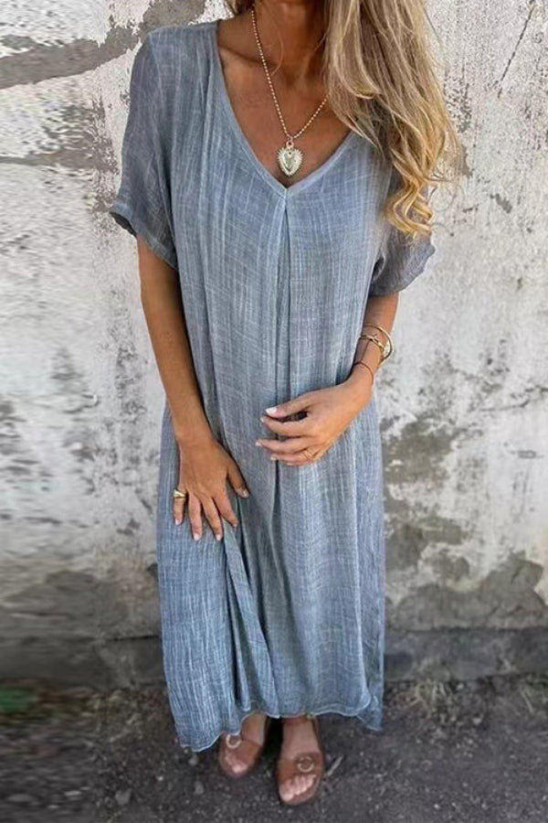 EP | Col en V Coupe ample Coton Lin Robe midi