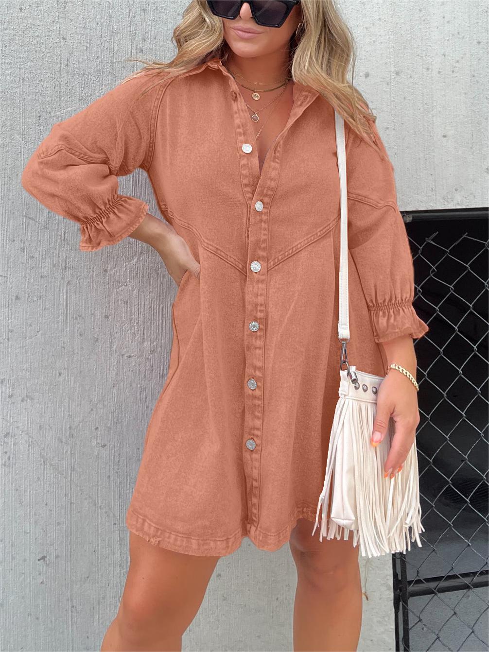 EP | Chic Robe midi en denim à col rabattu