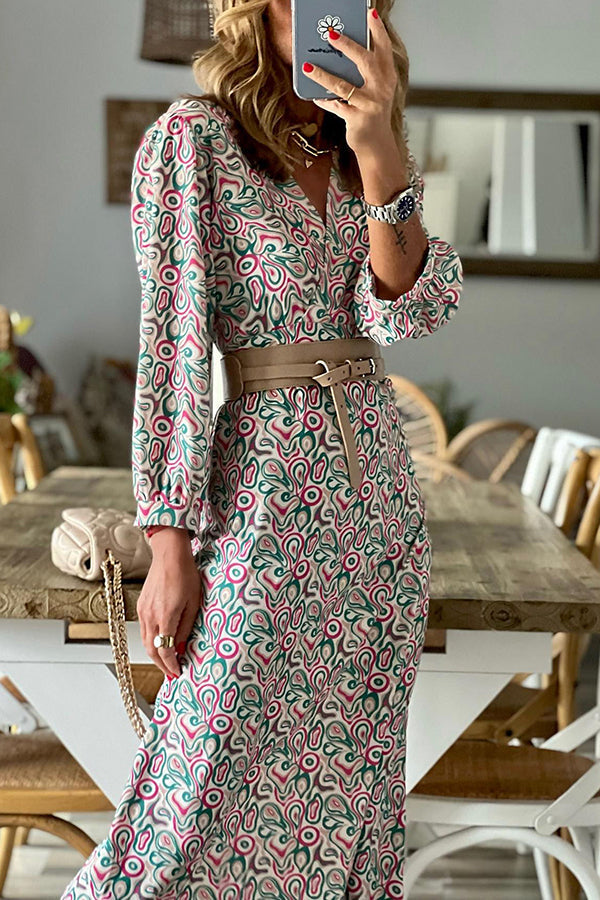 EP | Robe midi multi-imprimée col V