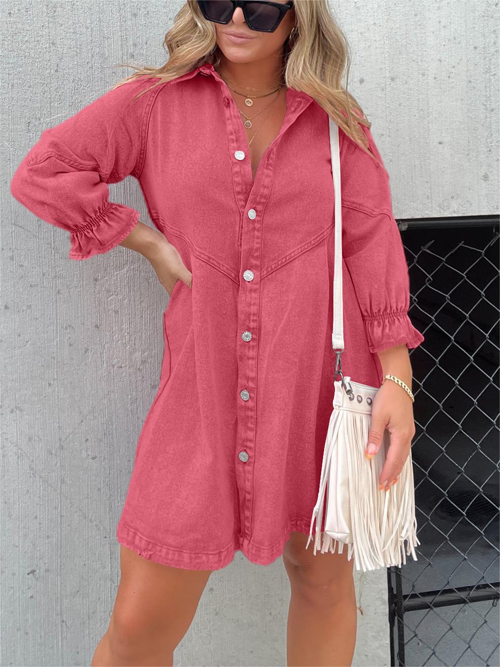 EP | Chic Robe midi en denim à col rabattu