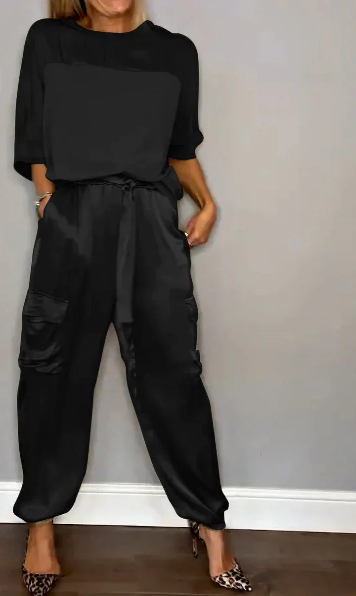 EP | Ensemble Deux-pièces Haut Et Pantalon En Satin Unique Pour Femme