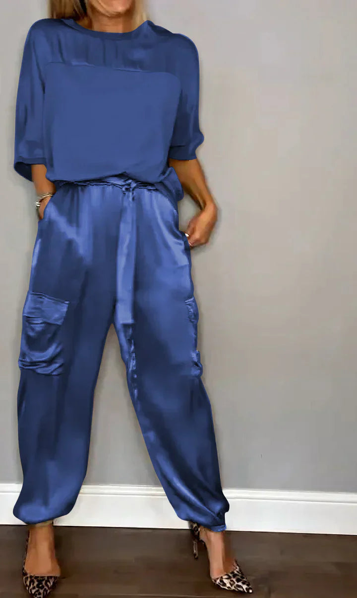 EP | Ensemble Deux-pièces Haut Et Pantalon En Satin Unique Pour Femme