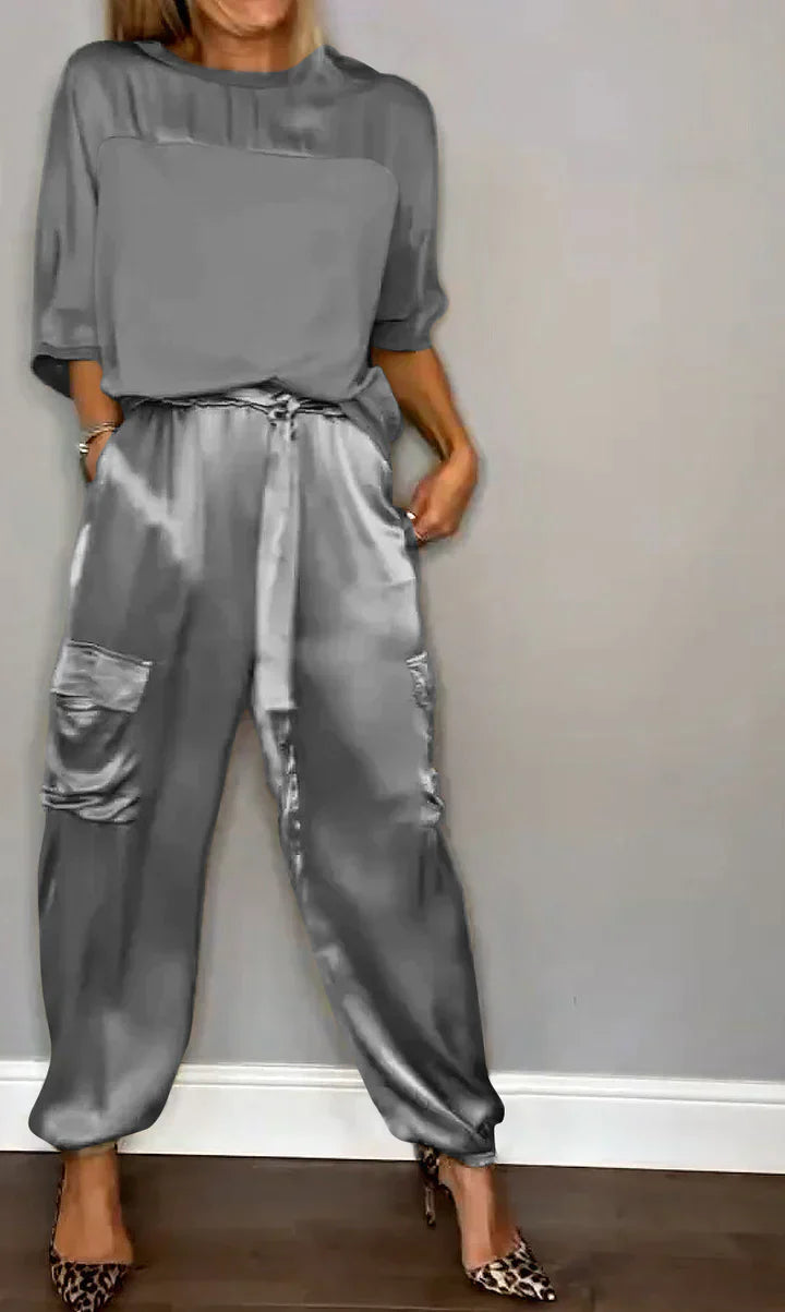 EP | Ensemble Deux-pièces Haut Et Pantalon En Satin Unique Pour Femme
