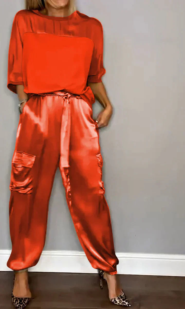 EP | Ensemble Deux-pièces Haut Et Pantalon En Satin Unique Pour Femme