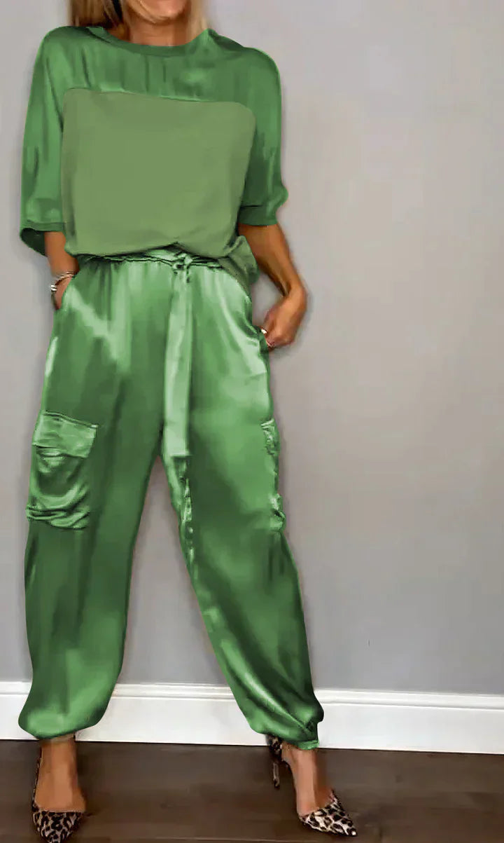 EP | Ensemble Deux-pièces Haut Et Pantalon En Satin Unique Pour Femme
