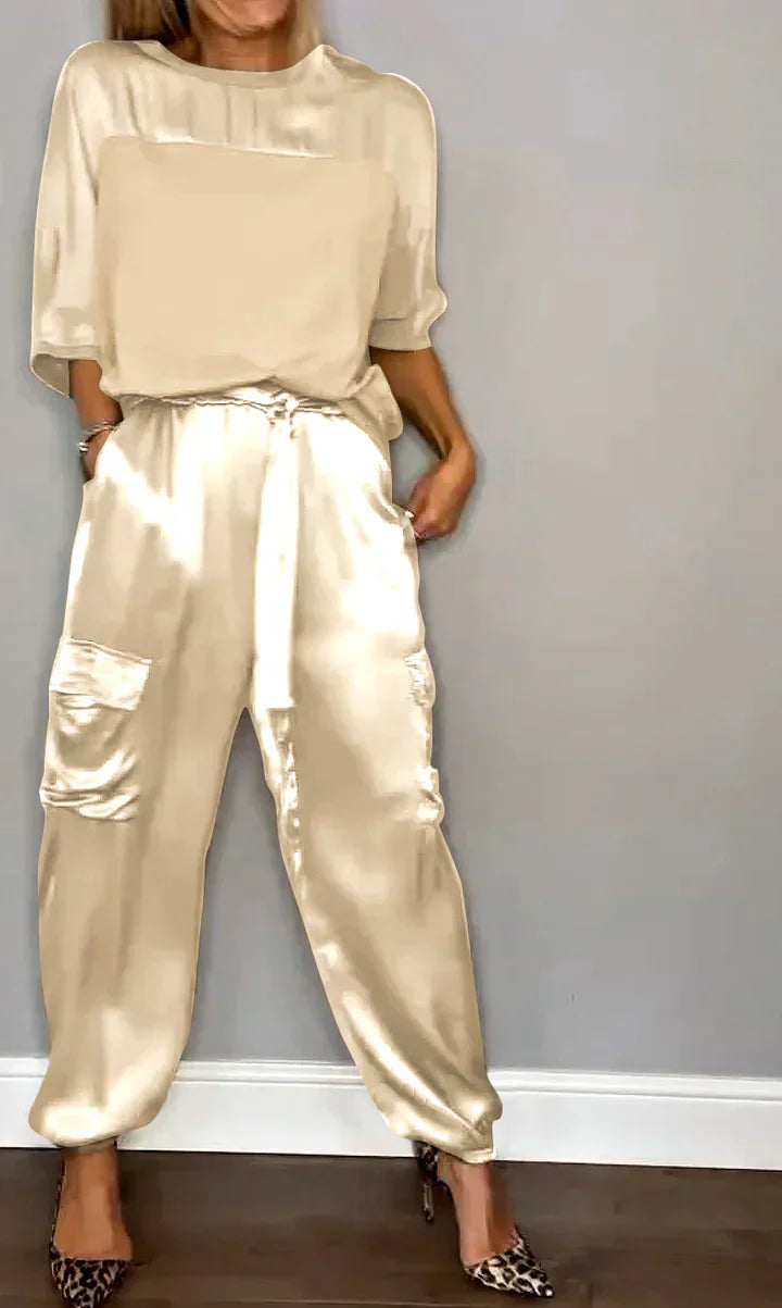 EP | Ensemble Deux-pièces Haut Et Pantalon En Satin Unique Pour Femme