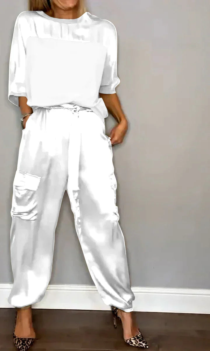 EP | Ensemble Deux-pièces Haut Et Pantalon En Satin Unique Pour Femme