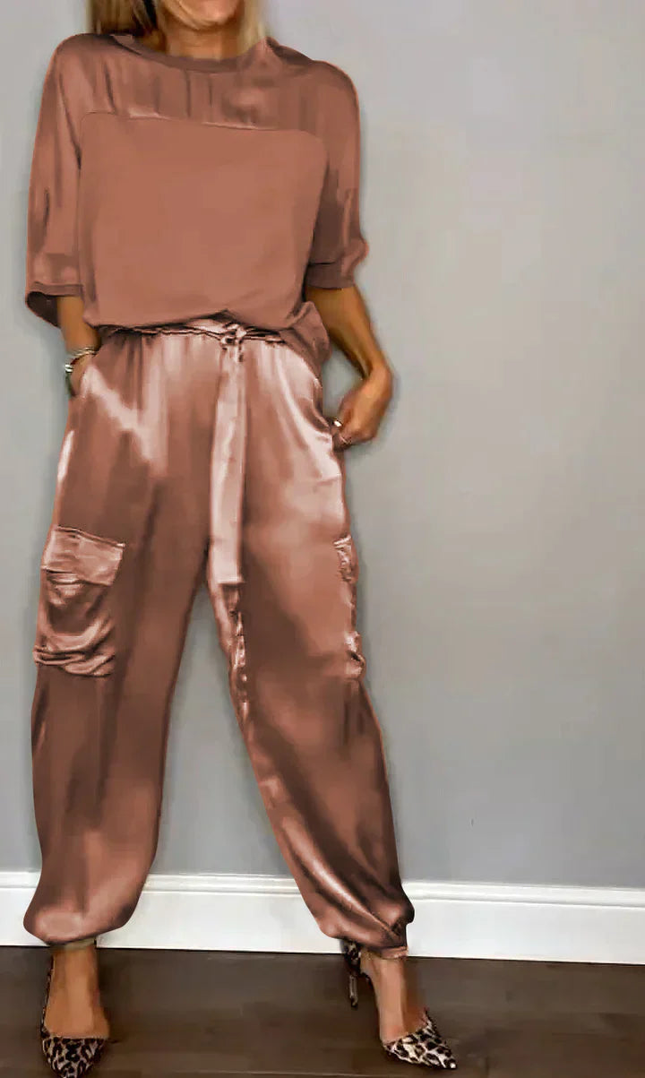 EP | Ensemble Deux-pièces Haut Et Pantalon En Satin Unique Pour Femme