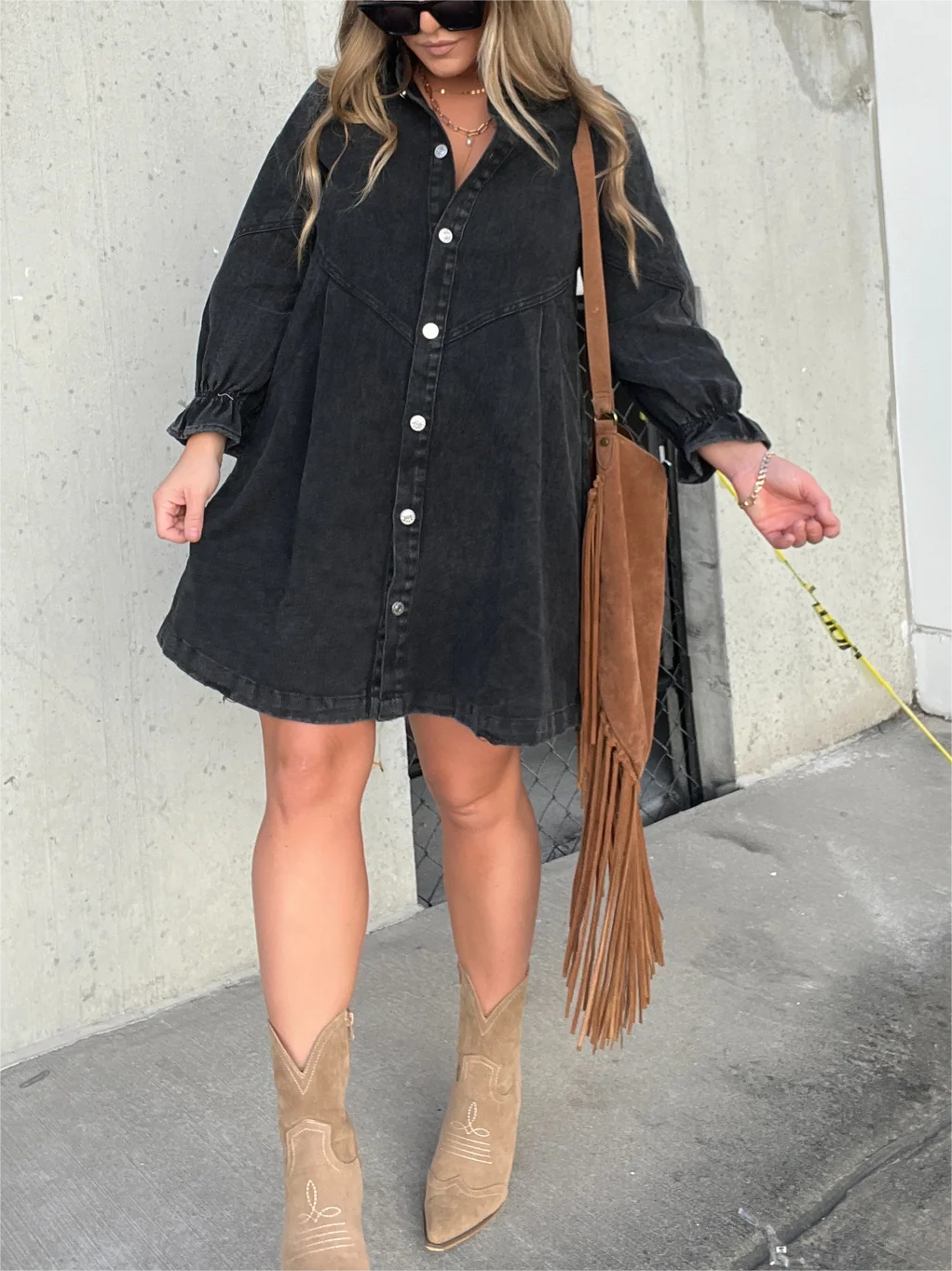 EP | Chic Robe midi en denim à col rabattu