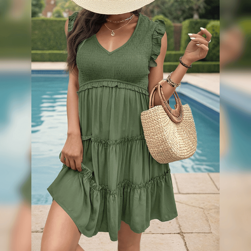 EP | Mini-robe verte décontractée avec des marches pour les vacances d'été