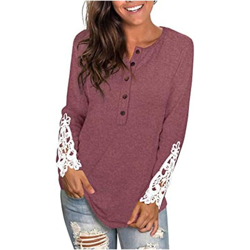 Fashion Lace T-shirt Top For Women-Khaki-6