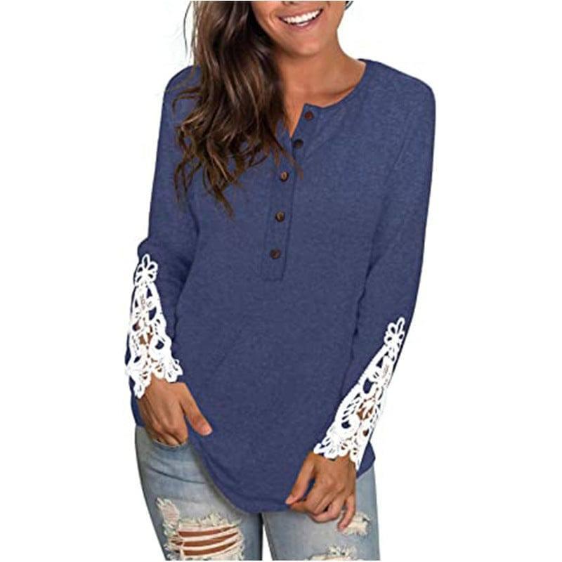 Fashion Lace T-shirt Top For Women-Black-4
