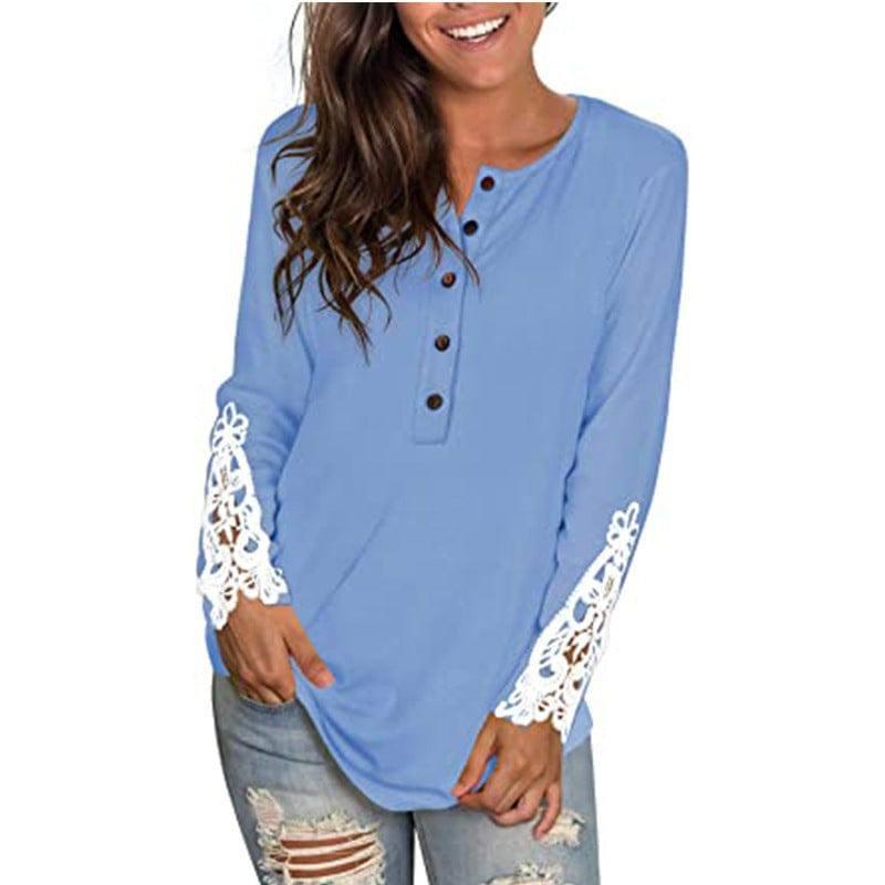 Fashion Lace T-shirt Top For Women-Green-5