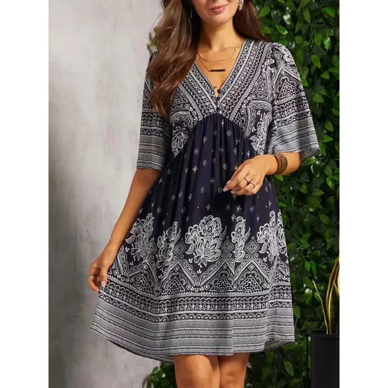 EP | Robe midi imprimée avec décolleté en V