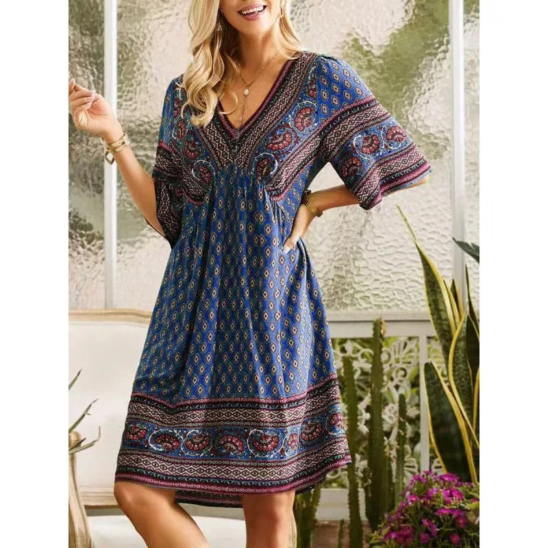 EP | Robe midi imprimée avec décolleté en V