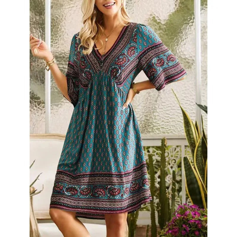 EP | Robe midi imprimée avec décolleté en V