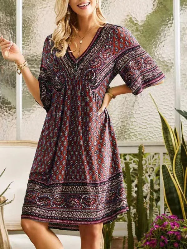 EP | Robe midi imprimée avec décolleté en V