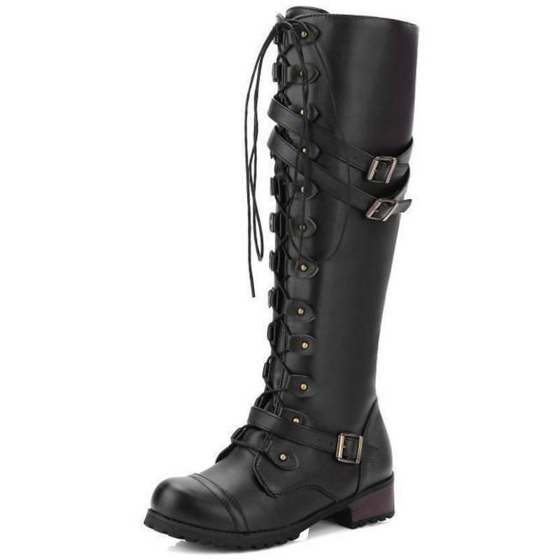 EP | Bottes pour femmes de style romain avec laçage jusqu'au genou et semelles compensées