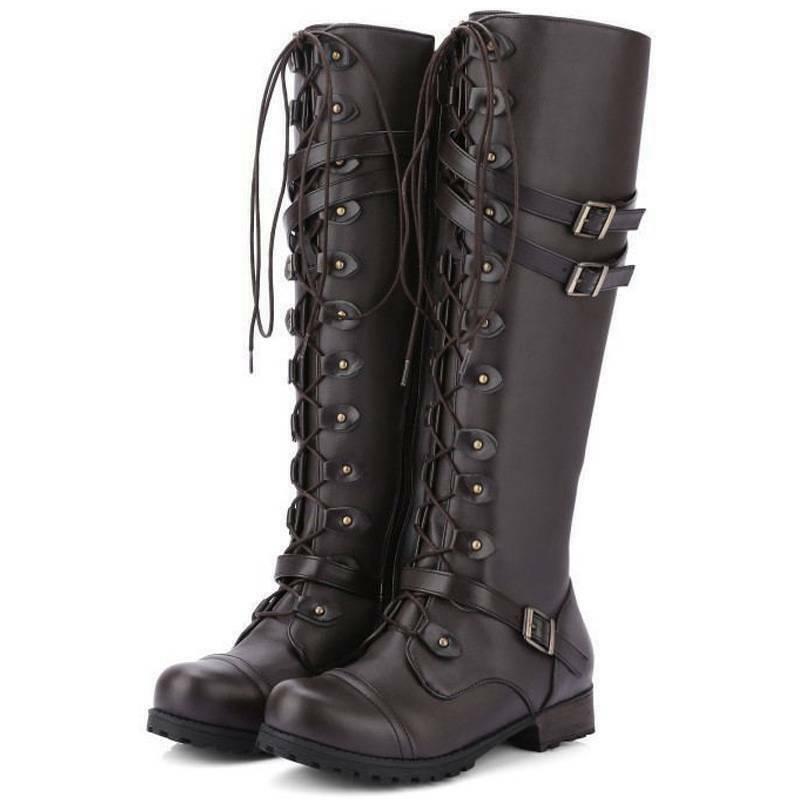 EP | Bottes pour femmes de style romain avec laçage jusqu'au genou et semelles compensées