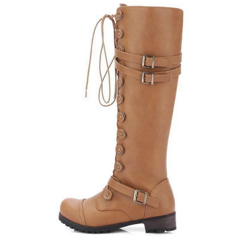 EP | Bottes pour femmes de style romain avec laçage jusqu'au genou et semelles compensées