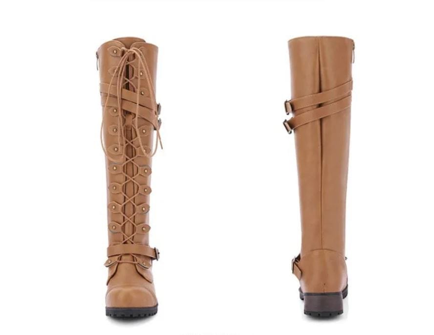 EP | Bottes pour femmes de style romain avec laçage jusqu'au genou et semelles compensées