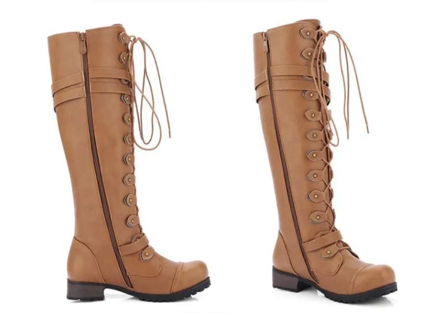 EP | Bottes pour femmes de style romain avec laçage jusqu'au genou et semelles compensées