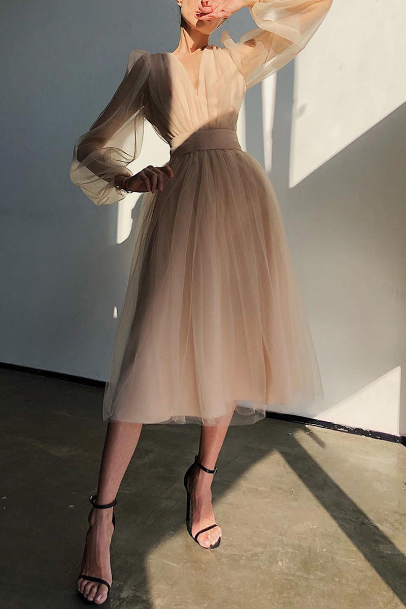 EP | col V tulle robe midi manches longues