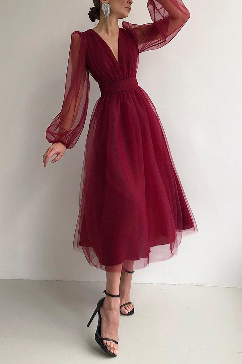EP | col V tulle robe midi manches longues