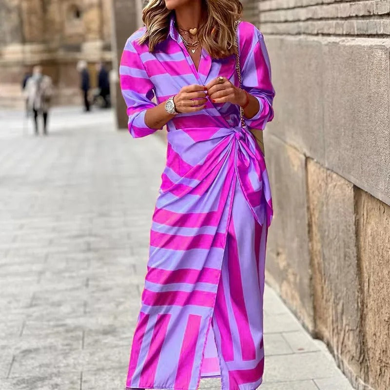 EP | Fashion Robe midi rayée décolletée en V avec laçage