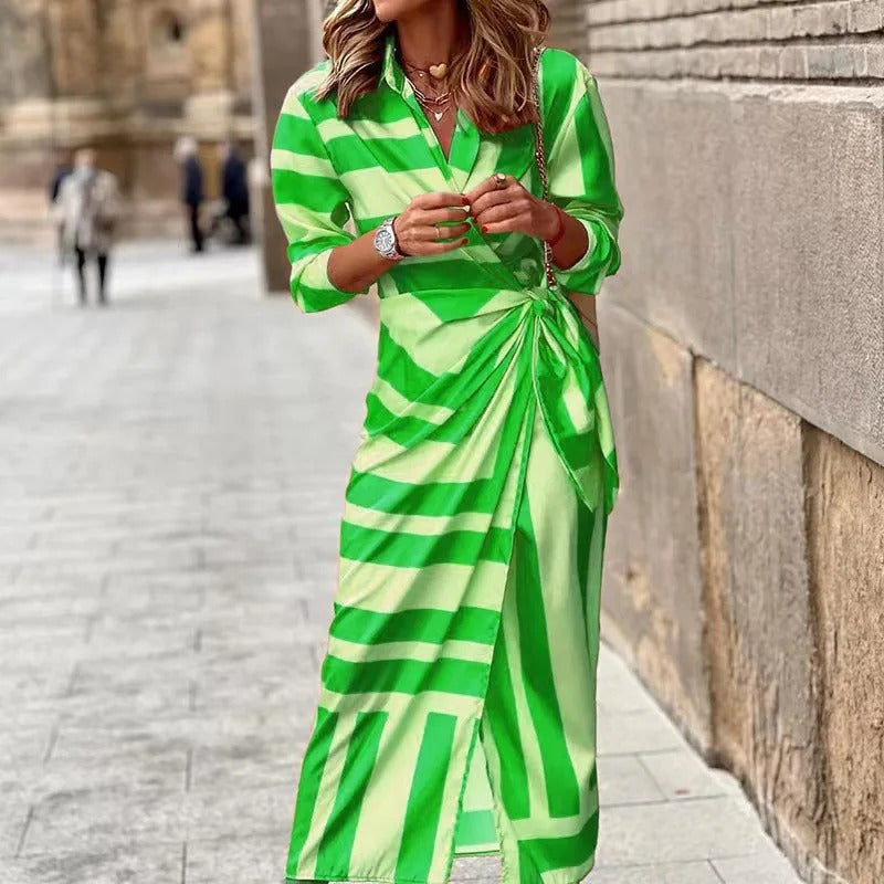 EP | Fashion Robe midi rayée décolletée en V avec laçage